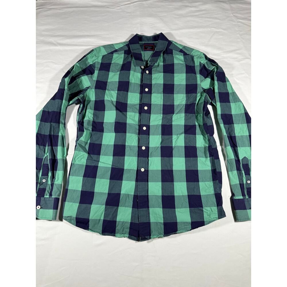 UNTUCKit Men’s XL Slim Button Down Shirt Green Navy Buffalo Plaid Long Sleeve